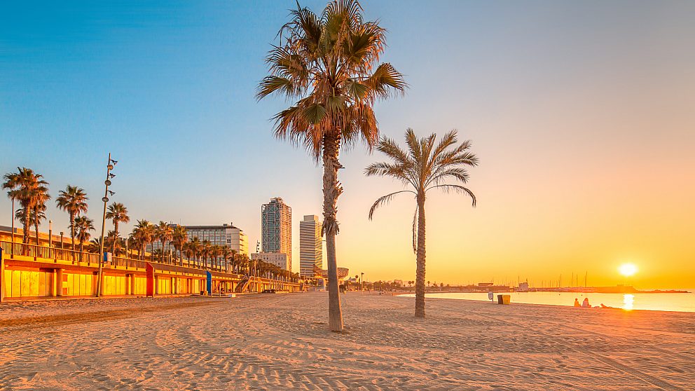 Barcelona beach at sunset