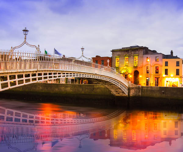 Evening view of a bridge in Dublin, Ireland. 