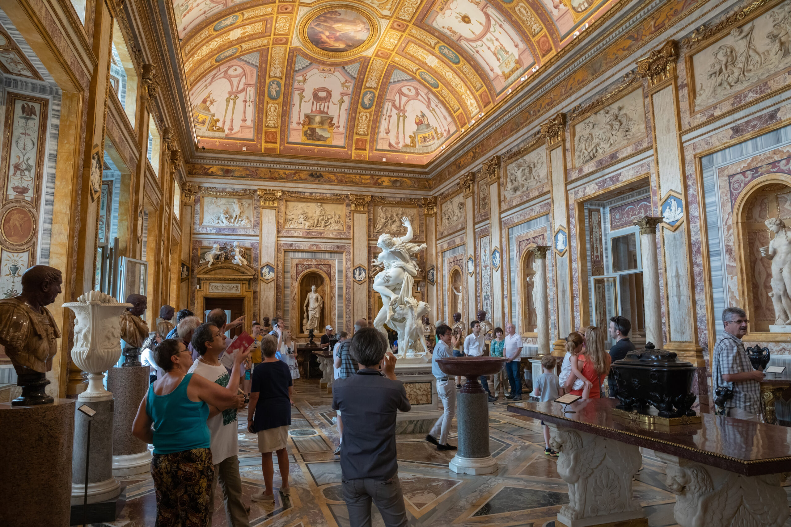 Baroque marble sculptural group by Italian artist in Galleria Borghese Borgheses Gallery in Italy
